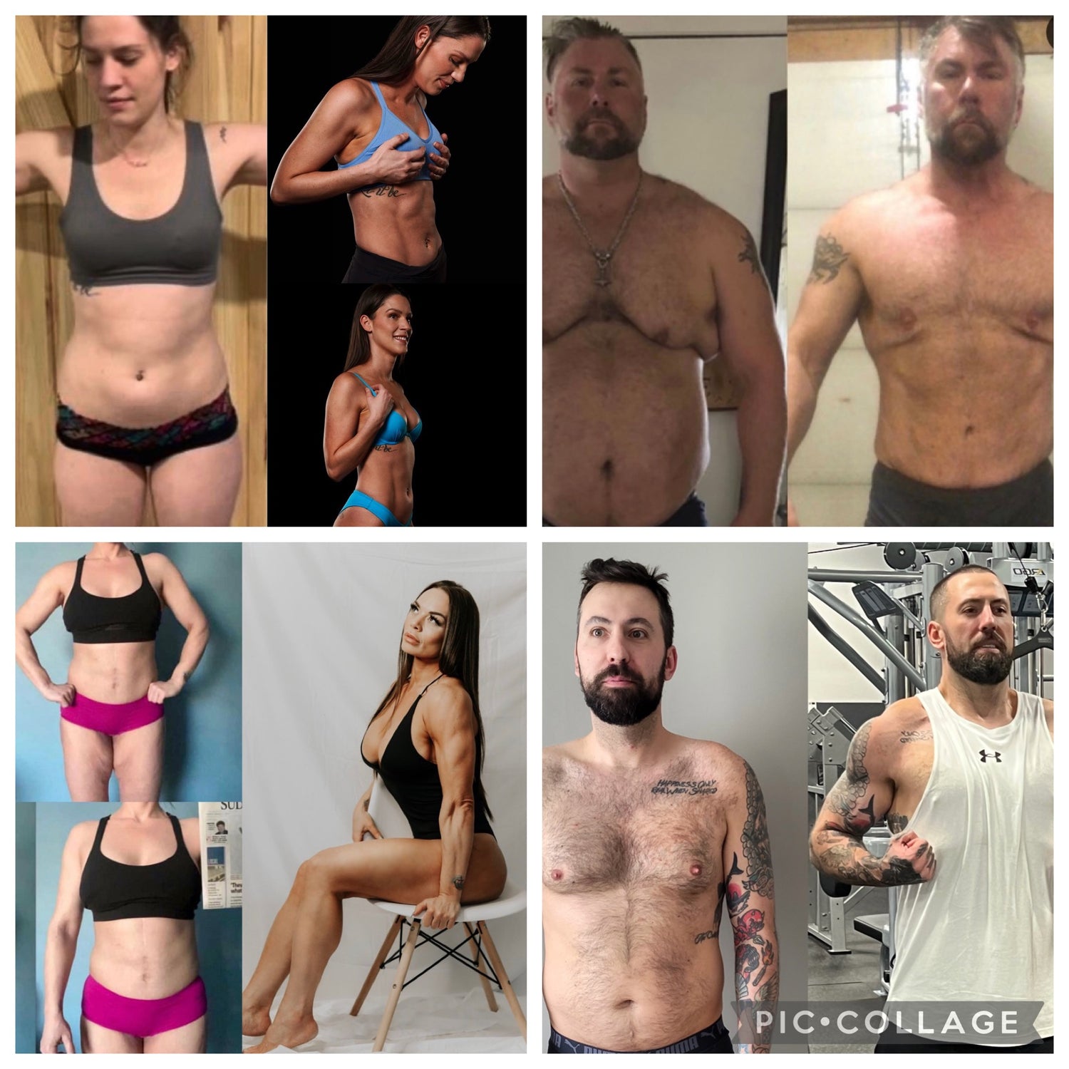 Compilation of two women and two men who have all gone through health and body improvements at the DeMelo Fitness gym