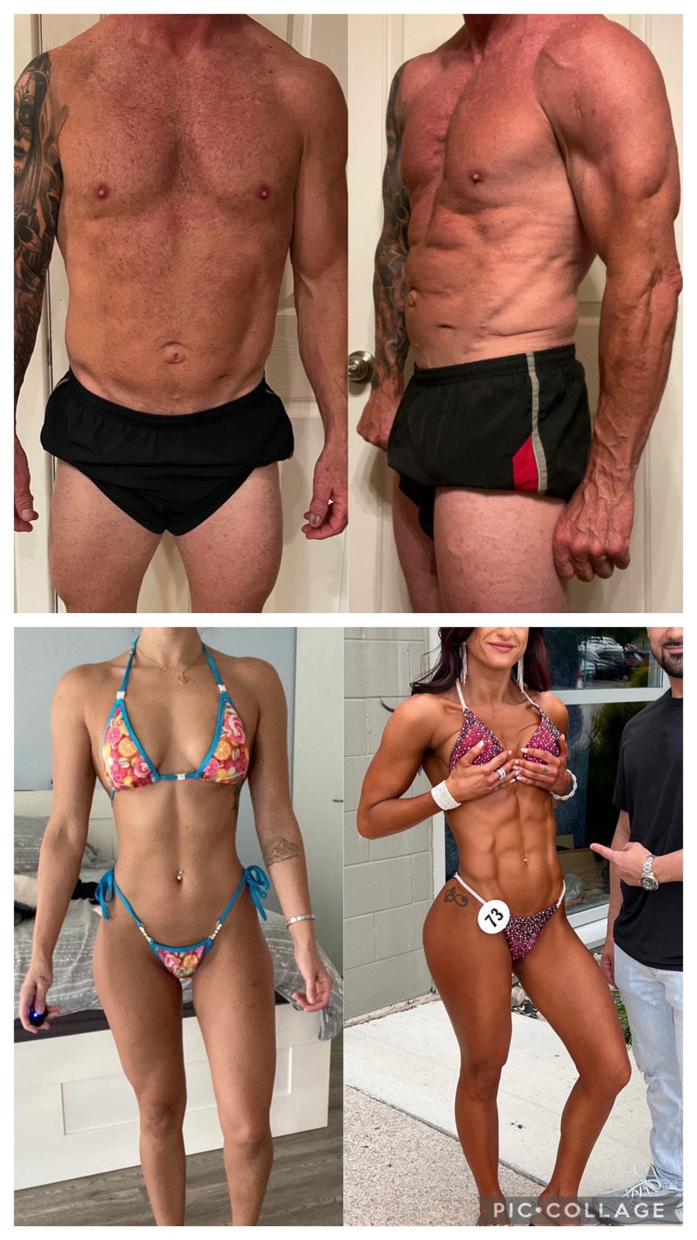Compilation of one woman and one man who have all gone through health and body improvements at the DeMelo Fitness gym. Both have significant muscle gain and toned their figures dramatically, showing incredible results